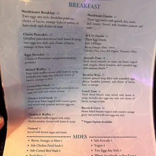 Breakfast menu, summer 2023