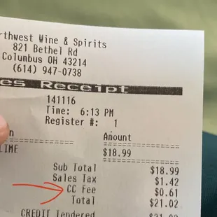 the receipt for the wine and spirits
