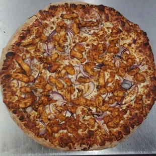 BBQ Chicken Pizza
Comes with BBQ sauce, Red Onions and BBQ Chicken