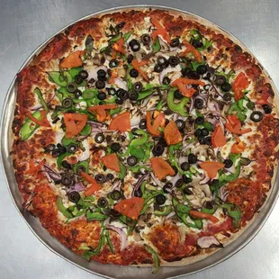 Vegetarian Pizza
Comes with Mushrooms, Red Onions, Green Peppers, Tomatoes and Black Olives