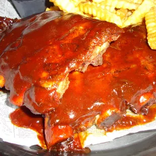 Ribs with sweet sauce, close-up.
