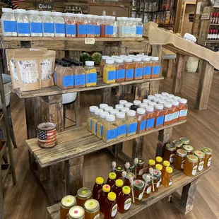 a display of jars of honey