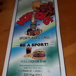 Front page of menu