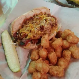 Chili Dog w/ Tater Tots