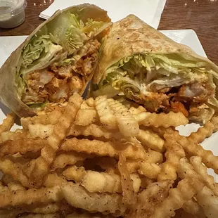 Buffalo Chicken Wrap// Seasoned Crinkle Fries// Ranch