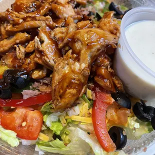 a salad with dressing