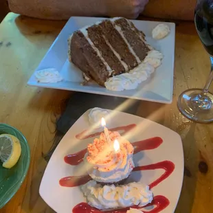 Carrot cake and complimentary anniversary dessert