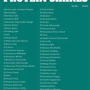 Menu PT1: PROTEIN SHAKE (60 FLAVORS)