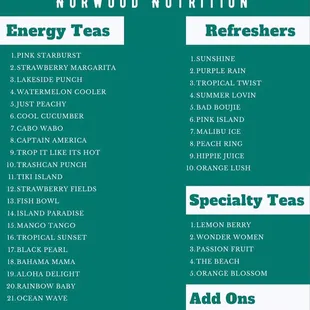 Menu PT2: ENERGY TEAS/ REFRESHERS/ SPECIALTY TEAS