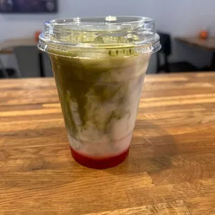 Iced matcha latte with strawberry