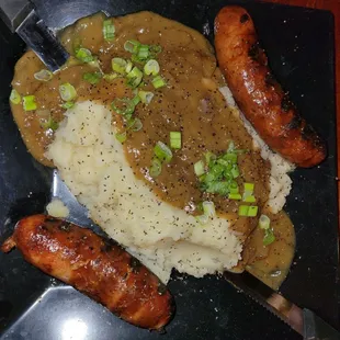 Bangers and mash, Texas style, not British style, but still good stuff.