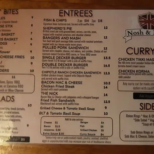 The menu as of Nov. 11, 2024.  They still have Bubble &amp; Squeak, even though it&apos;s not on there.