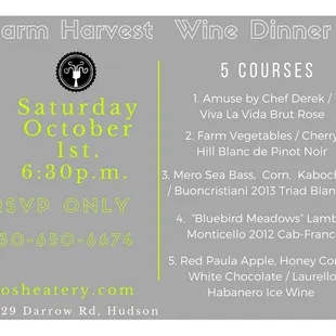 October 1st. Wine Dinner