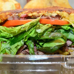 Smoked Beef Tenderloin Monte Cristo w/ Habenero Jam, Heirloom Tomatoes, Local Artisan Greens &amp; Swiss