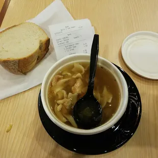 Chicken Soup and piece of bread 5$95