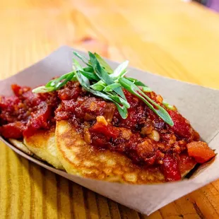 Hoe Cakes with Tomato Bacon Jam