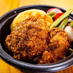 Southern Fried Chicken, Pickled Green Bean Salad and Hoe Cakes
