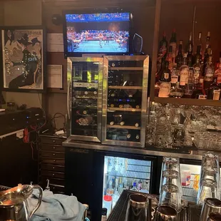 They have a couple of small tvs if you don't want to miss the game