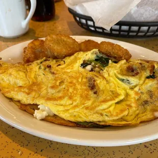 Bacon , Spinach &amp; Cheese Omelette (I had Feta)