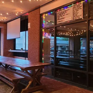 Interior ish seating.