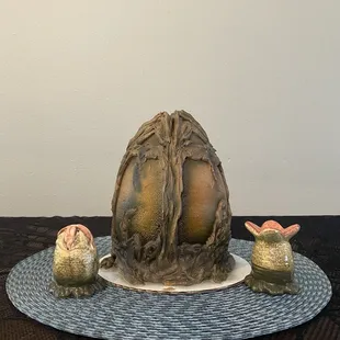 a cake with an egg on it