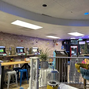 More games, elevated sitting area with charging areas