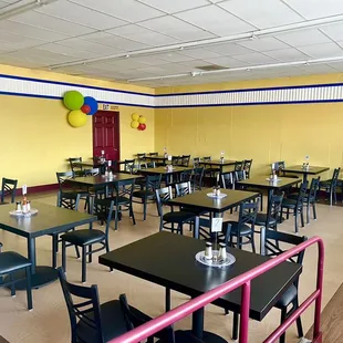tables and chairs in a restaurant