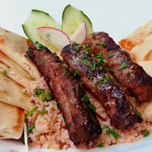 Beef Lamb Patty over Basmati Rice and Pita Bread