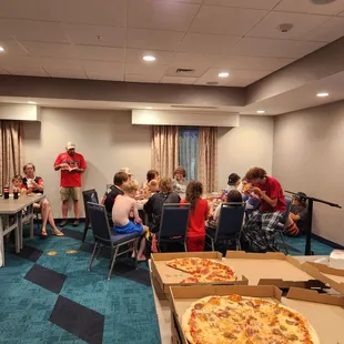 The hotel conference room made an excellent afternoon pizza party
