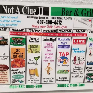 a bar and grill menu