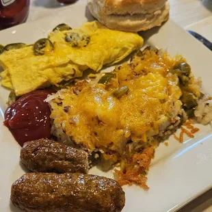 Eggs, Hashbrowns, Chicken Links, and Biscuit