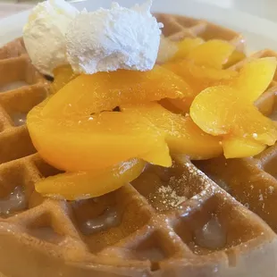 Peaches and cream waffle