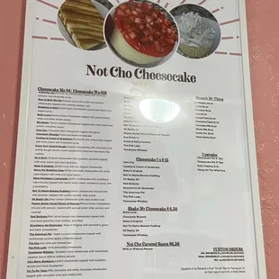Menu displayed on the wall