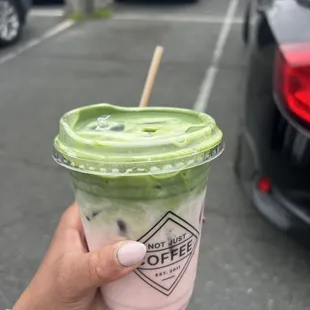 Strawberry Matcha Latte w/ Oat Milk....Sooo good!!