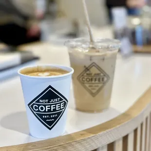 Cappuccino, iced vanilla latte