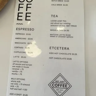 Menu as of January 2023