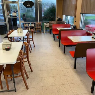 tables and chairs in a restaurant