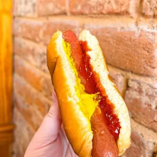 Hot dog with ketchup and mustard