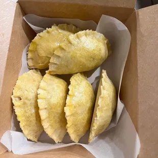 Empanadas: Chicken , pork , beef varieties $7.50/3pcs  ; 6 pcs $11 ; 1 doz $23