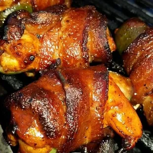 Jalapeno chipotle raspberry cream cheese with shrimp wrapped with bacon