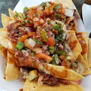 Nachos with pulled pork (you get to pick the type of meat)