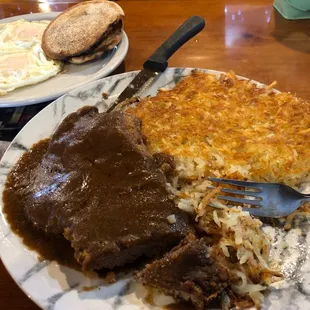 Chicken fried steak and eggs