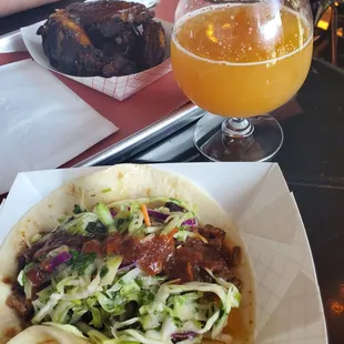Brisket Taco and Blood Orange Milkshake IPA