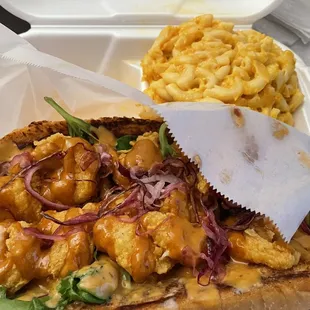 Shrimp Po Boy and Mac and Cheese
