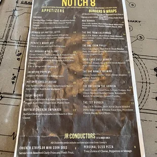 the menu for the restaurant