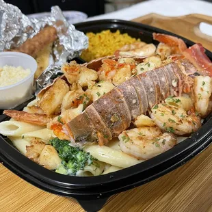 Alfredo with shrimp and lobster.