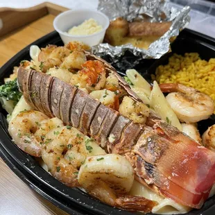 Alfredo with shrimp and lobster.