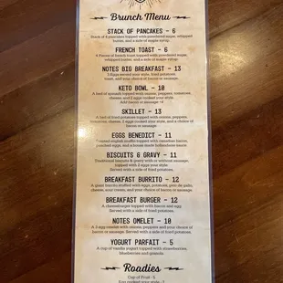 Brunch menu