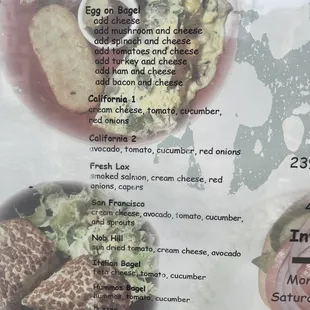 Bagel menu