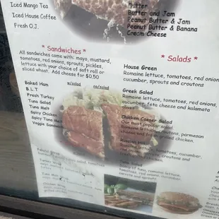 Salad and sandwich menu